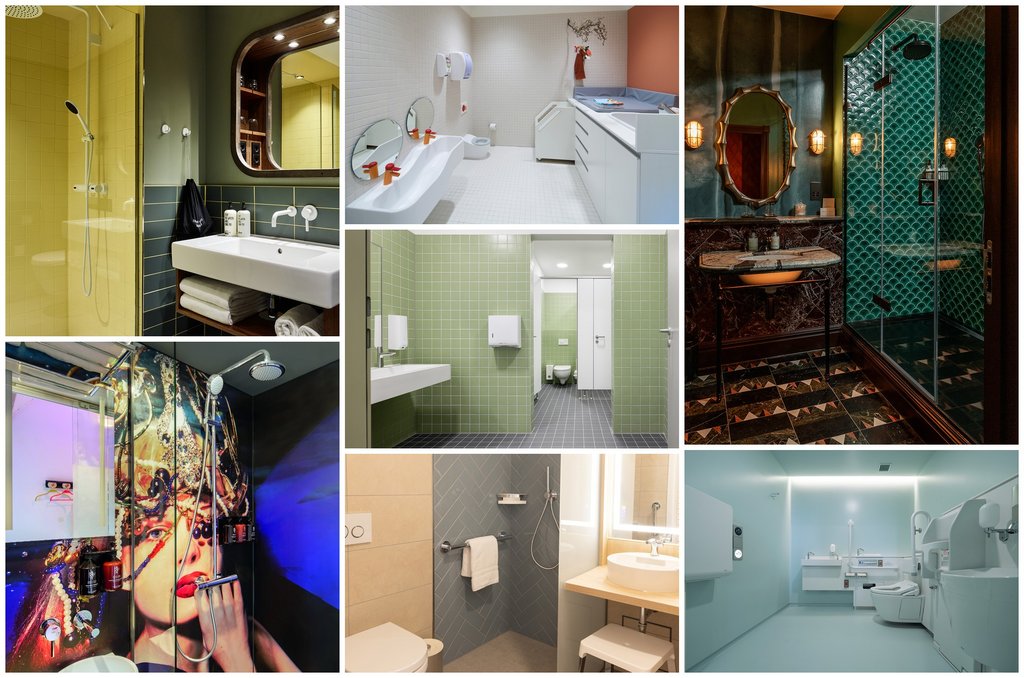 Collage von Fotos (halb)öffentlicher Toiletten