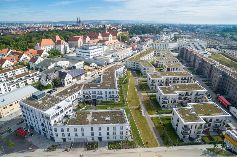 Luftaufnahme des Stadtquartiers „Das Dörnberg“ in Regensburg