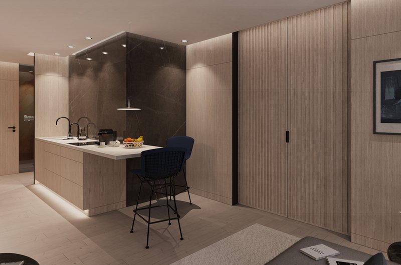 Küchenbereich der Nestwell Spa Suite „Re-Charge“ von Sieger Design