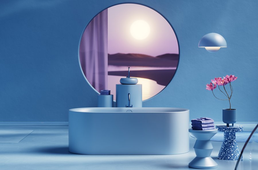 BetteMono Silhouette mit Ab- und Überlaufgarnitur aus glasiertem Titan-Stahl