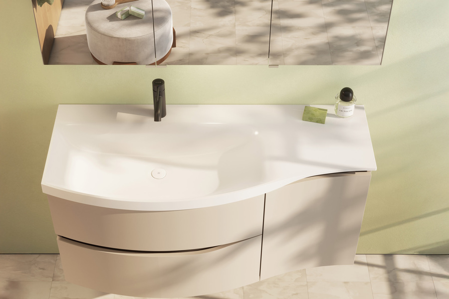 Asymmetrischer Waschtisch der Kollektion Sinea 3.0 von burgbad