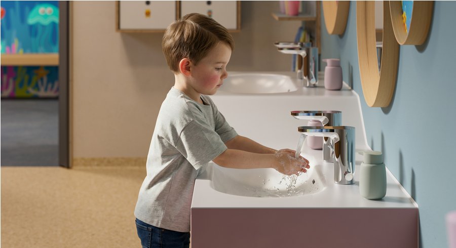 Schell Eckventil.Thermostat mit Verbrühungsschutz - hier in einer Kita