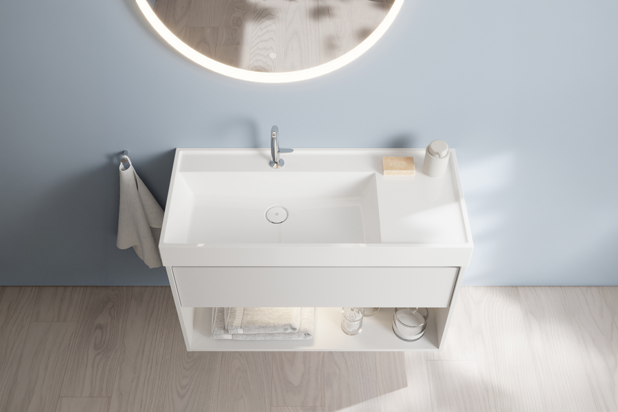 Mineralgusswaschtisch der Badmöbelserie Devio von burgbad