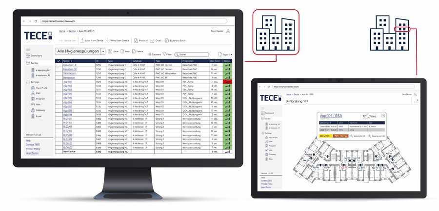 PC-Monitor mit Web-Anwendung TECEsmartconnect