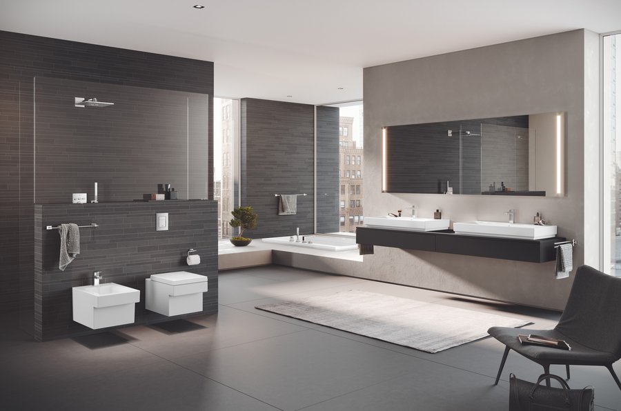 Produkte der Serie Eurocube von Grohe in kubistischem Design