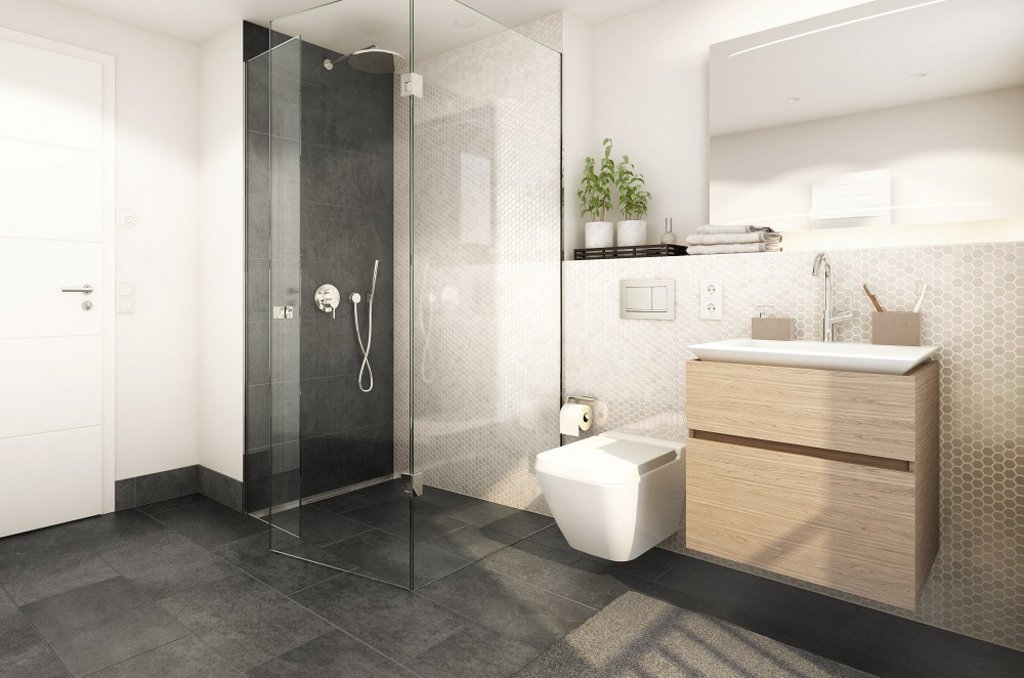 Badezimmer des Stadtquartiers „Das Dörnberg“ in Schwarz-Weiss Badezimmer des Stadtquartiers „Das Dörnberg“ in Schwarz-Weiss