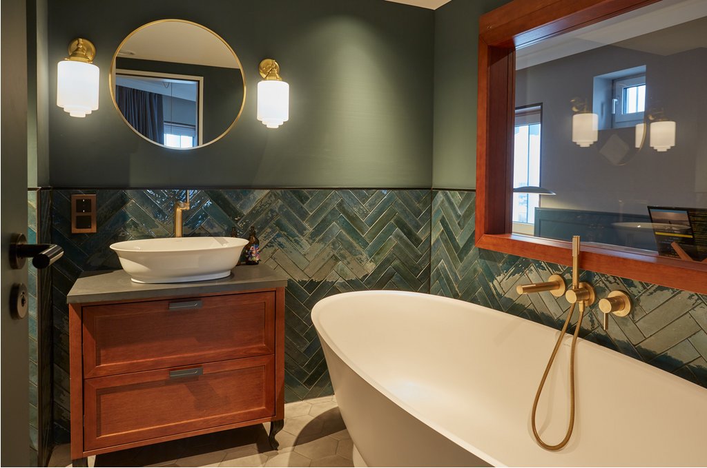 Badezimmer der Suite Jan Delay im Gasthaus Villa Viva Hamburg