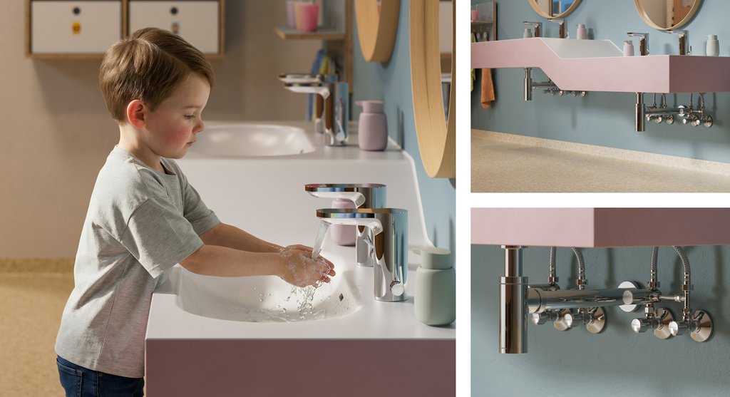 Schell Eckventil.Thermostat mit Verbrühungsschutz - hier in einer Kita