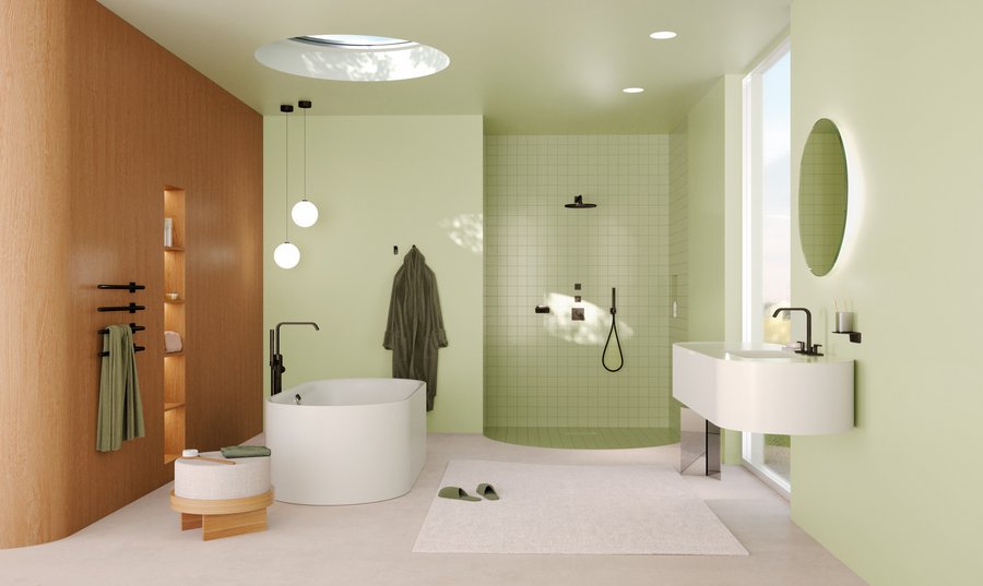 „Premium Bathroom“ in Salbeigrün mit IMO von Dornbracht
