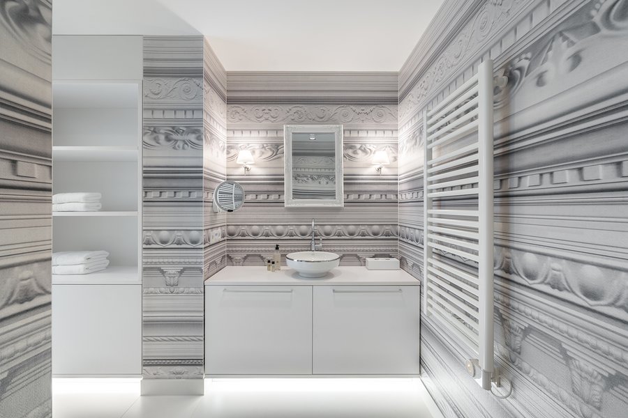Badezimmer der Suite Whiteout im Designhotel Laurichhof