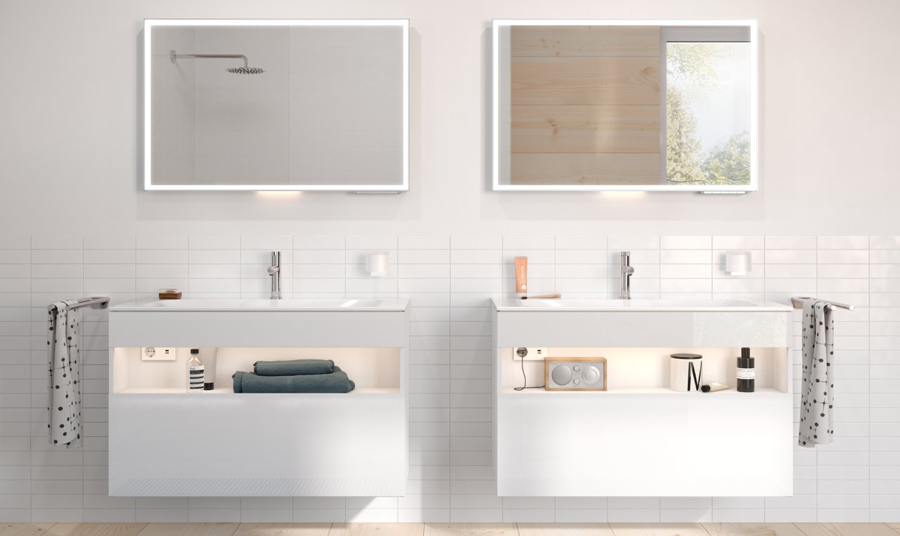 Illuminated storage compartments set the scene for deco elements | Pop Up  My Bathroom