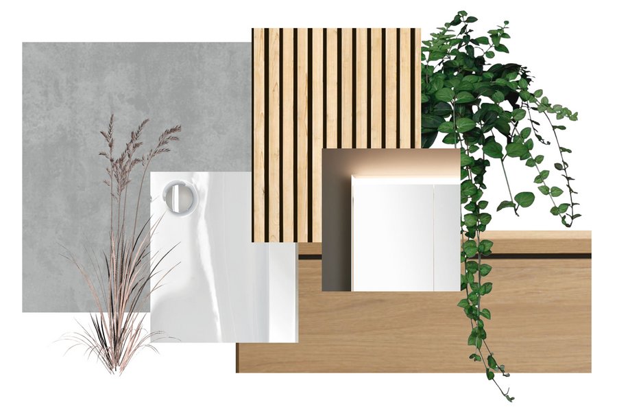 Werkstoffe für das Konzept „Serenity“ von Bjerg Arkitektur A/S beweist für den 6x6 Design Contest von Geberit